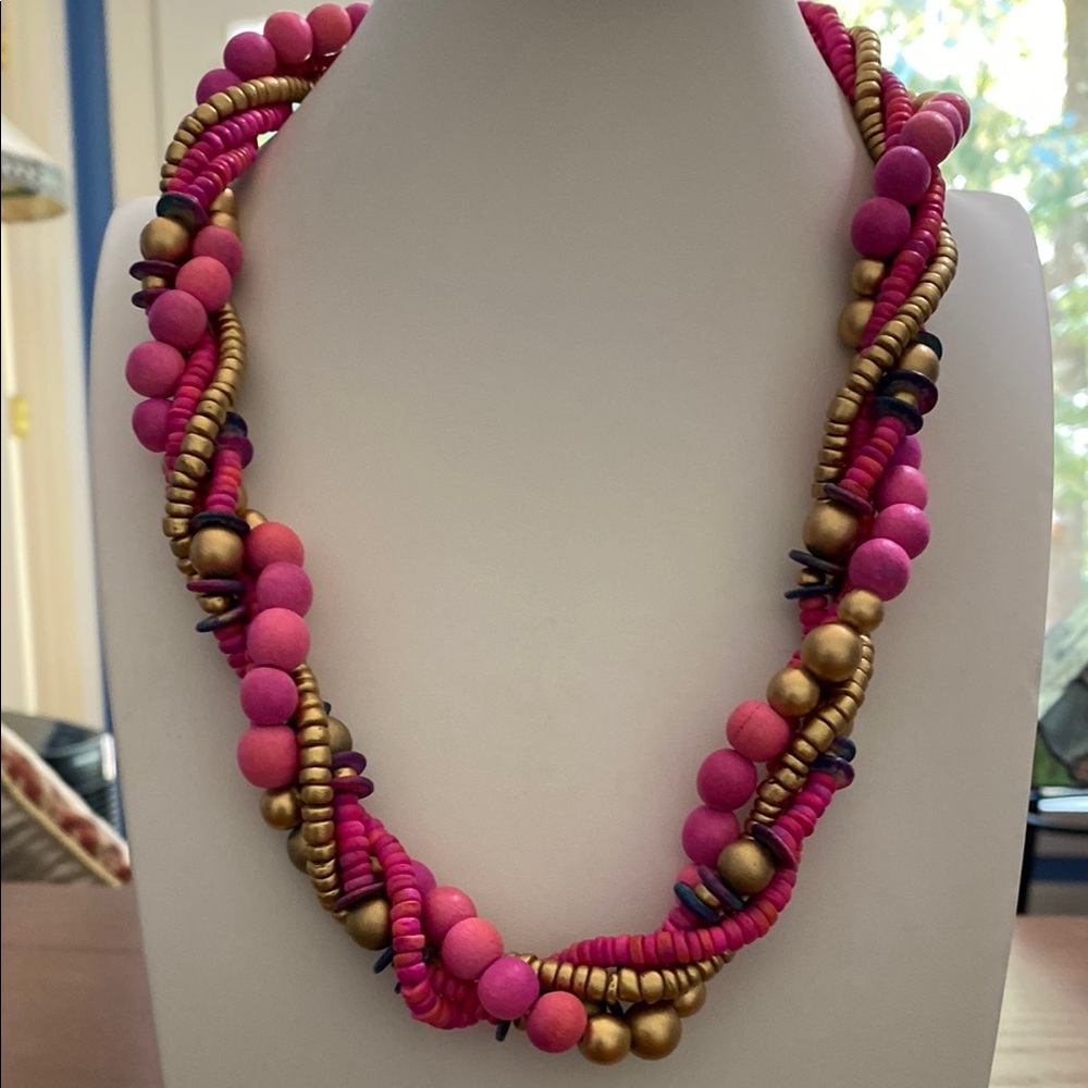 5 for $15 Pink and Gold Beaded Twist Necklace